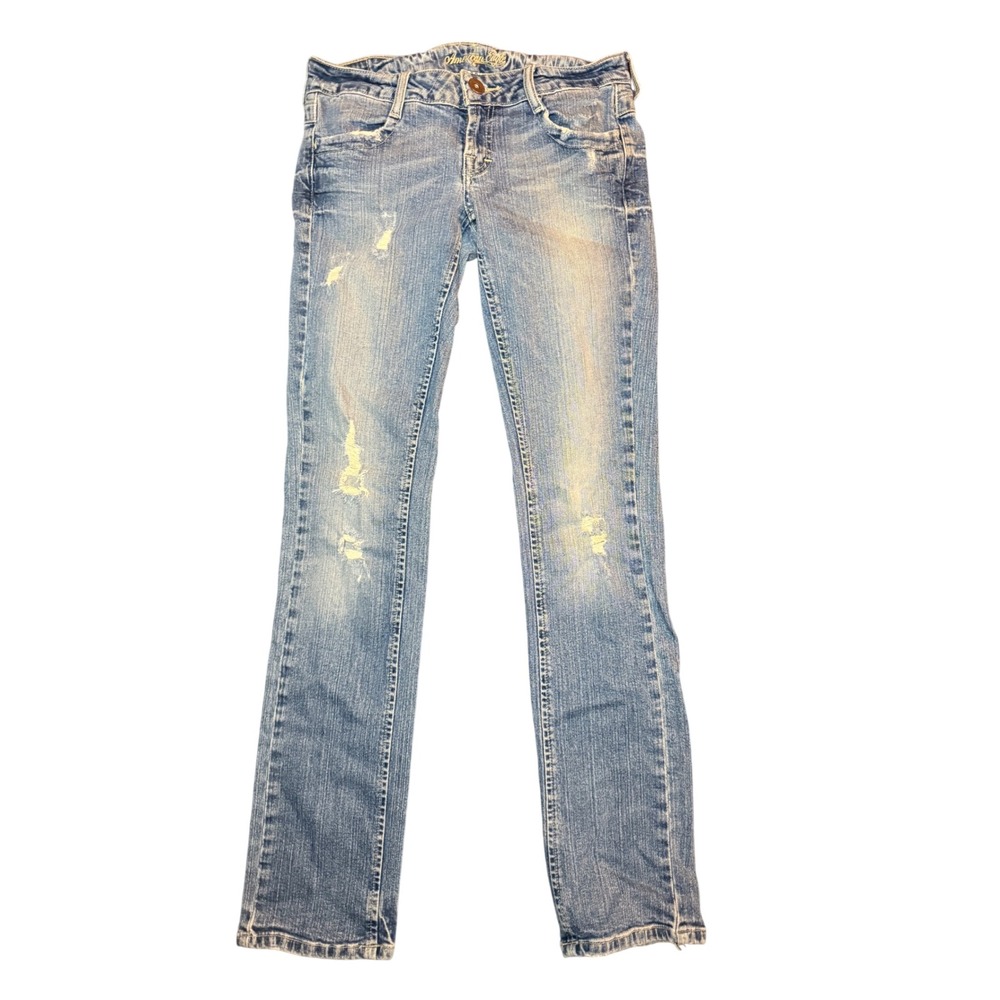 American Eagle Stretch Cuffed Jeans Womens 2 Regular Blue Vintage Distressed